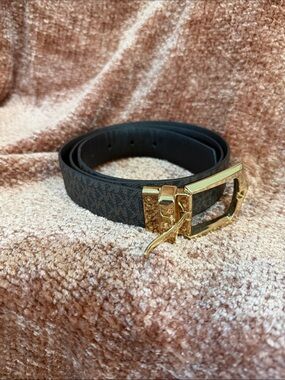 Michael Kors BrownSignature Logo Medium Belt with Gold Hardware
